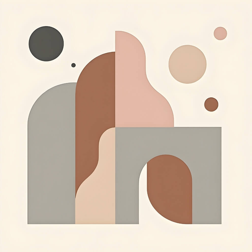 Abstract pastel art with boho geometric shapes and terracotta arches
